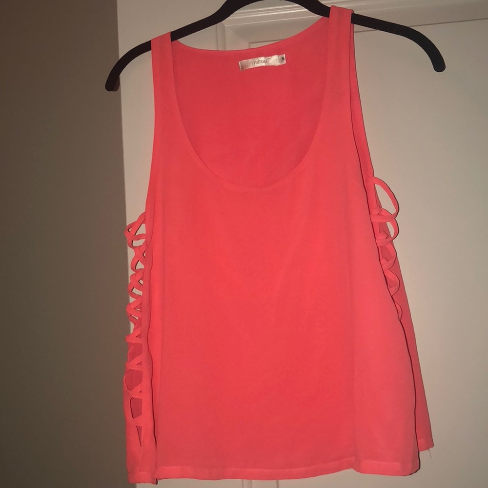 Millau bright salmon sleeveless top w/ side cross